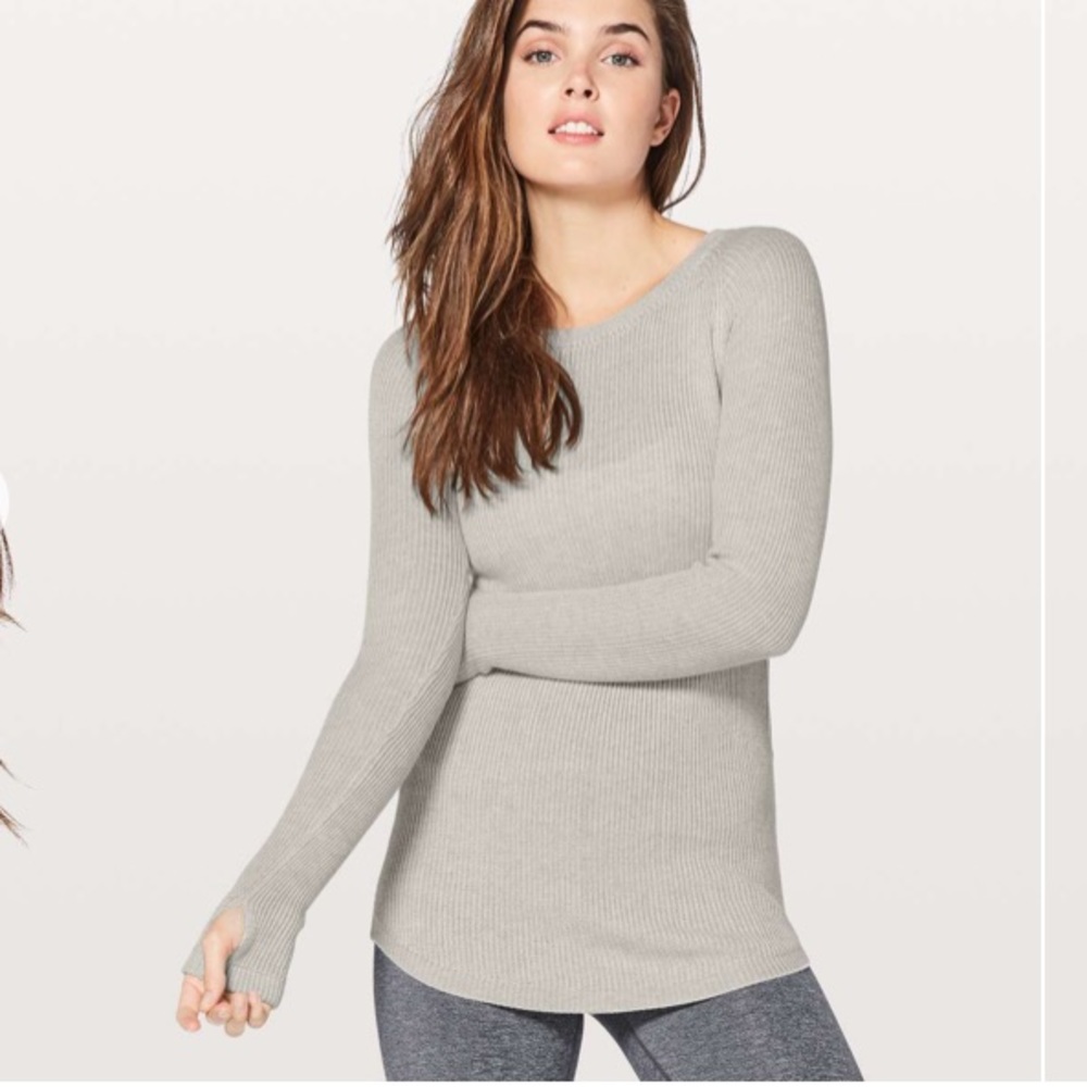 Light Gray Long Sleeve Ribbed Tee - Brand